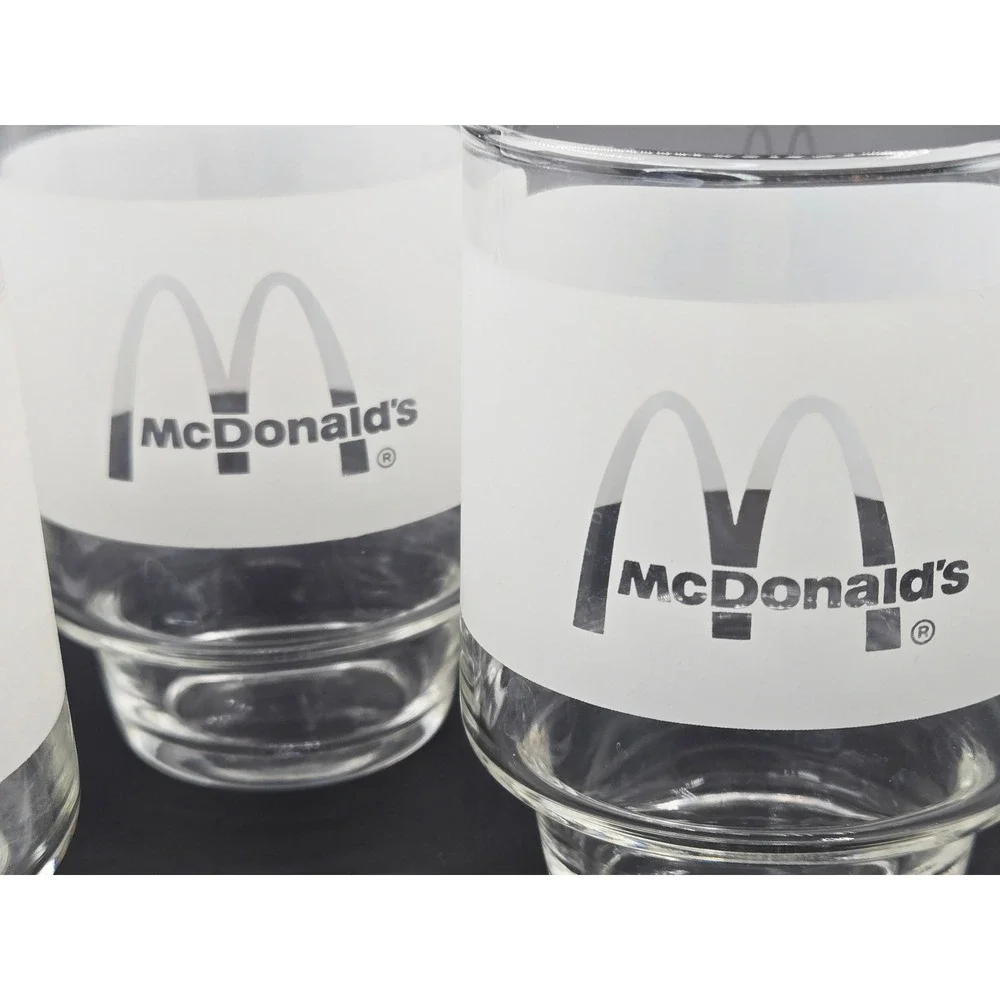 Vintage McDonalds Orange Juice Tumblers Frosted Glass Set‎ of 4 Golden Arches